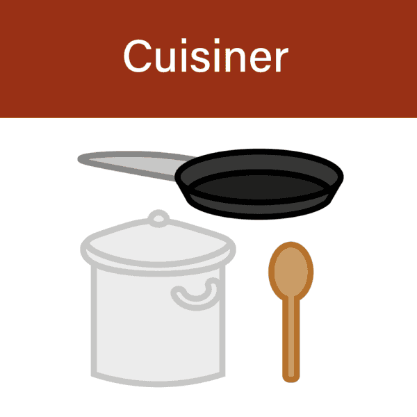 Le pictogramme "cuisiner" d'Orage Coloré est conçu pour aider à organiser et structurer la préparation des repas de manière simple et efficace. Ce pictogramme visuel rend la tâche accessible et claire pour tous les membres de la famille, des enfants aux adultes.