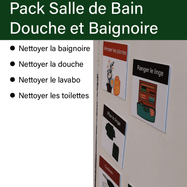 Le Pack Picto - Salle de Bain douche et baignoire d’Orage Coloré est conçu pour aider à organiser et structurer les tâches de nettoyage dans la salle de bain. Ce pack comprend une série de pictogrammes visuels qui facilitent le suivi des tâches essentielles pour maintenir une salle de bain propre et ordonnée.