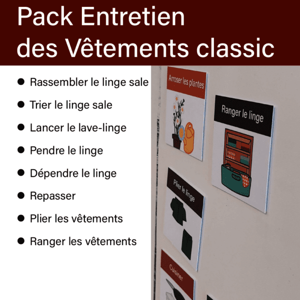 Pack picto - entretien des vêtements d’Orage Coloré est spécialement conçu pour aider à organiser et structurer les tâches de préparation des repas. Ce pack comprend une série de pictogrammes visuels qui facilitent le suivi des étapes essentielles pour cuisiner et préparer les repas au quotidien.