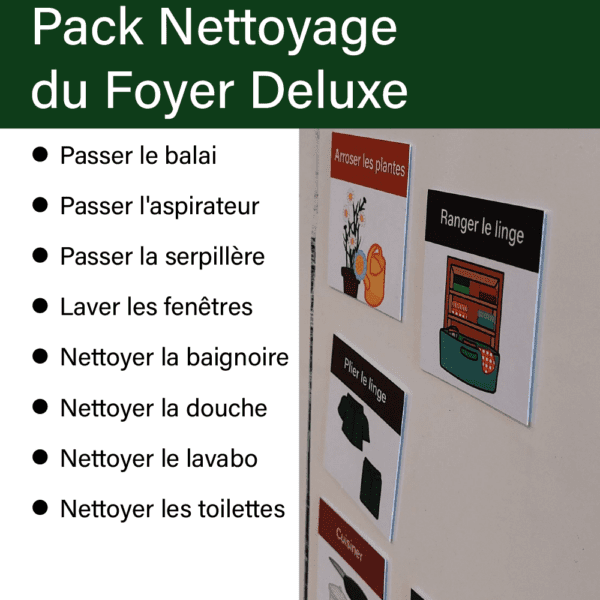 Le Pack Picto - Nettoyage du Foyer - deluxe  d’Orage Coloré est spécialement conçu pour aider à organiser et structurer les tâches de nettoyage dans toute la maison.