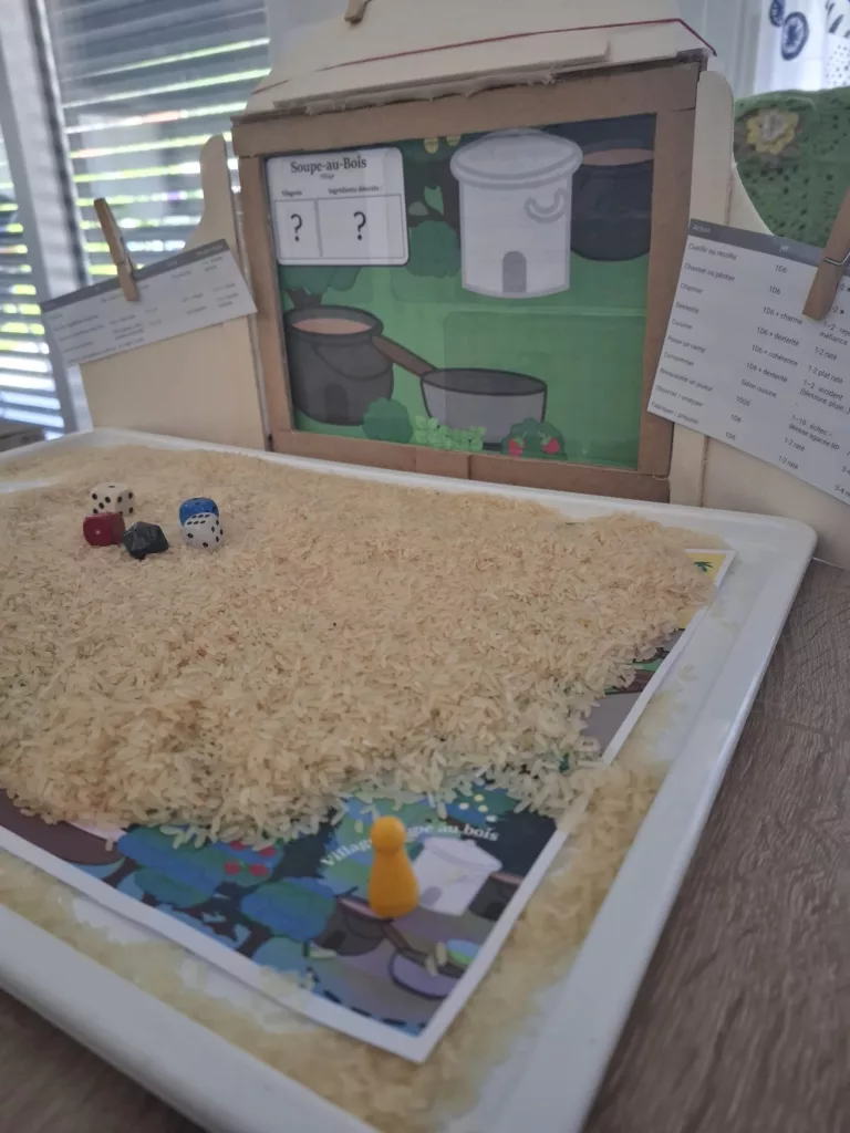 Un jeu de rôle visuel le théâtre kamishibai et la carte du monde gourmet de cuisine rage
