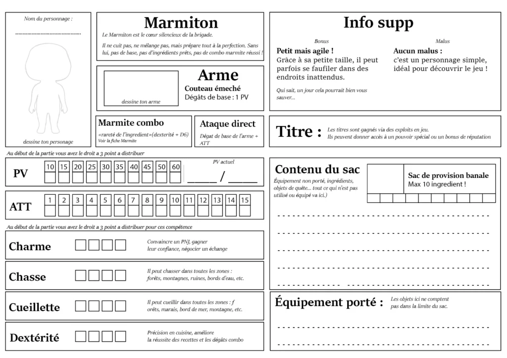 fiches de personnages du marmiton