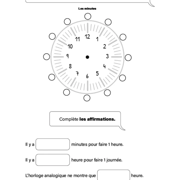Horloge éducative avec 11 exercices progressifs PDF